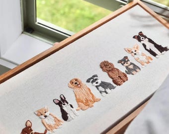子犬パレード刺繍DIYクラフトキット｜犬好きのための壁掛けアートホームデコレーションギフト