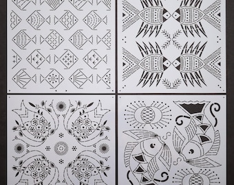 Sashiko-schabloner: Återanvändbara quilt- och broderimallar (M505~508, 22 x 22 cm)