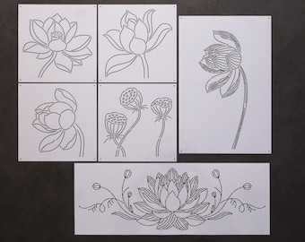 Lotusblomma Sashiko-schabloner: Quiltnings- och broderimallar