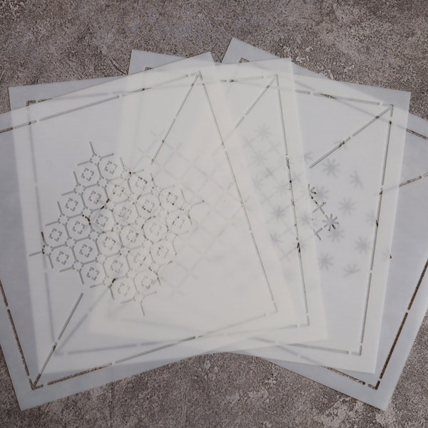 Reusable Stencil and Tutorial for Sashiko Inspired Quilted Coasters - Set of 4