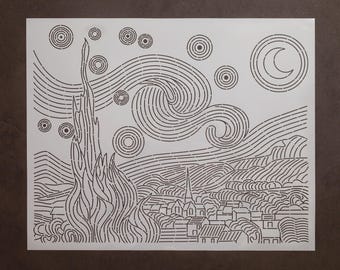 Stjärnklar natt Sashiko-schablon: Broderi- och quiltmall (T04)