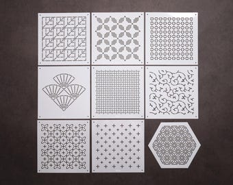Sashiko Stencils: Reusable Embroidery & Quilting Templates (12x12cm, S081-088 Small Size)