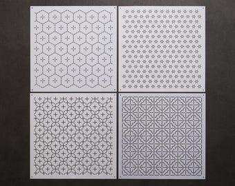 Sashiko-schabloner: Mellanstora broderi-quiltningsmallar (M005~008)