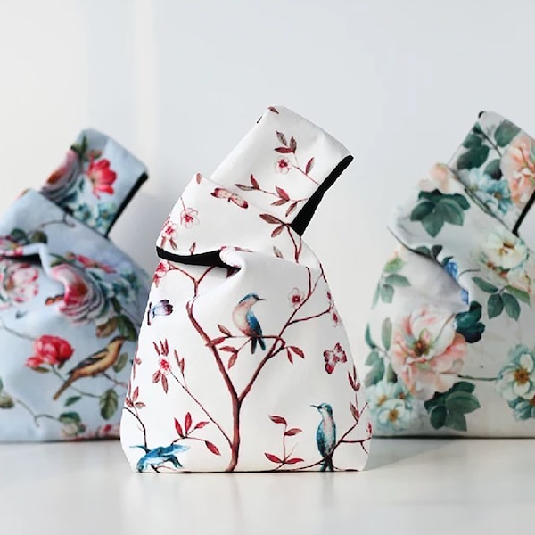 Patrón de costura para bolso de nudo japonés: Bolso de muñeca reversible Mara con fuelle (PDF)