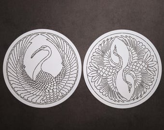 Sashiko-schabloner: Återanvändbara quilt- och broderimallar Crane (MC501~502, 22 x 22 cm)