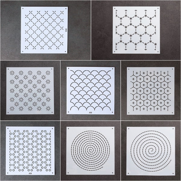 Sashiko Stencils | Embroidery Patterns or Quilting Stencils | Sashiko Template -12cm Square (Collection E)