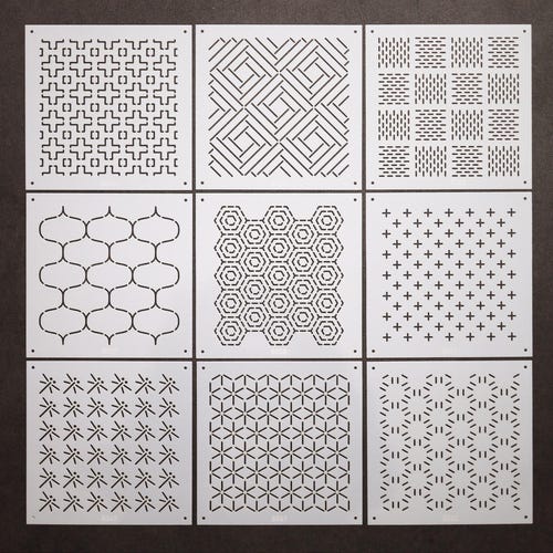 Plantillas Sashiko: Plantillas geométricas para bordado y acolchado (S054~062)