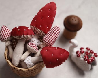 Mushroom Trio Plush Pincushion Digital PDF Sewing Pattern: 3 styles and 3 sizes included