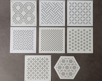 Sashiko Stencils | Embroidery Patterns or Quilting Stencils | Sashiko Templates - Collection A (small size)