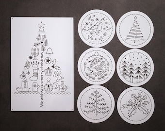 Sashiko-schabloner: Julbroderi- och quiltmall (12 cm cirkel) Kollektion T10 (SC09~14)