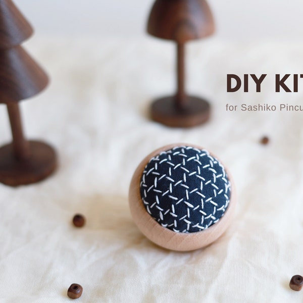 Sashiko Wooden Base Pincushion Japanese Embroidery DIY Kit with Instructions wood bowl pincushion kit