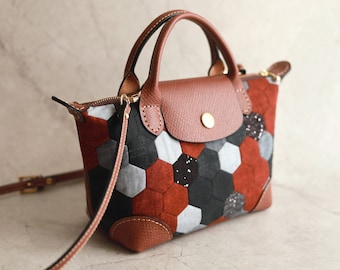 Kit DIY pour Jouer Handbag | Crossbody Bag - Kit de couture Hexagon Patchwork Quilting avec pièces en cuir