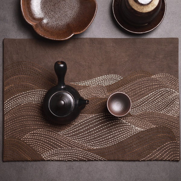 Kit de bricolage pour set de table sashiko teint dans la teinte végétale, kit de démarrage pour art mural - Océan profond