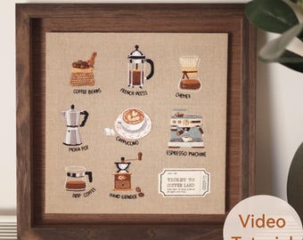 カフェフォリオ コーヒー刺繍DIYクラフトキット｜ウォールアートフレームまたはエプロンキット