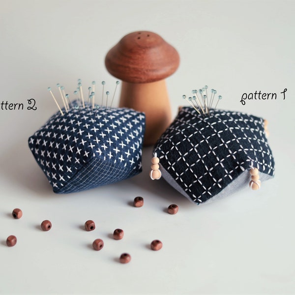 DIY Sashiko Starter Kit for Pincushion Embroidery Craft Gift for Mother | upgraded with vintage loom-woven lining fabric