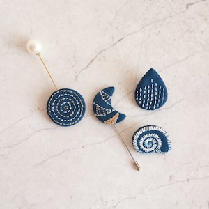 DIY Kit for Sashiko Brooches - A set of 4 styles with reuseable sashiko stencil template