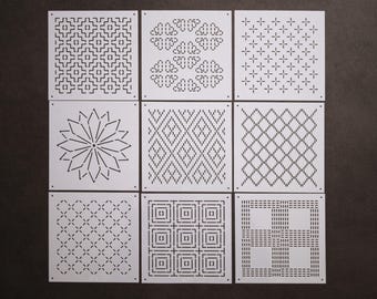 Sashiko-schabloner: Quiltnings- och broderimallar (S072-080)