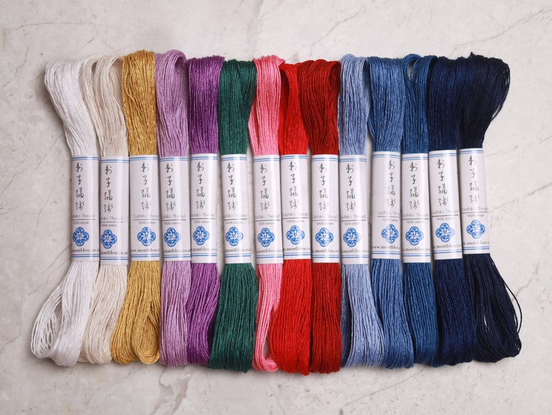 Sashiko Thread Embroidery Floss Standard Thickness 6-Ply Long Staple Cotton thread for Visible Mending 14 Colours image 1