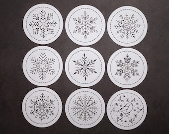 Sashiko-schabloner: Broderi- och quiltmall för julsnöflingor (12 cm cirkel) Kollektion T10 (SC01~09)