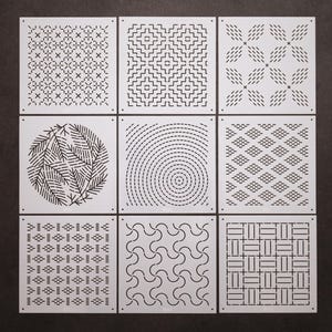刺し子ステンシル | 刺繍パターンまたはキルティングステンシル | 刺し子テンプレート - 4インチ正方形 (S036~44)