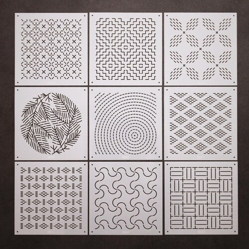 Sashiko Schablonen: Quilt- & Stickvorlage 10cm quadratisch (S036~044)