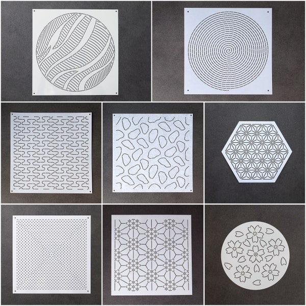 Sashiko Stencils | Embroidery Patterns or Quilting Stencils | Sashiko Templates - Collection MC (Medium Size)
