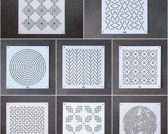 Sashiko Stencils | Embroidery Patterns or Quilting Stencils | Sashiko Template - 4" Square (Collection F)