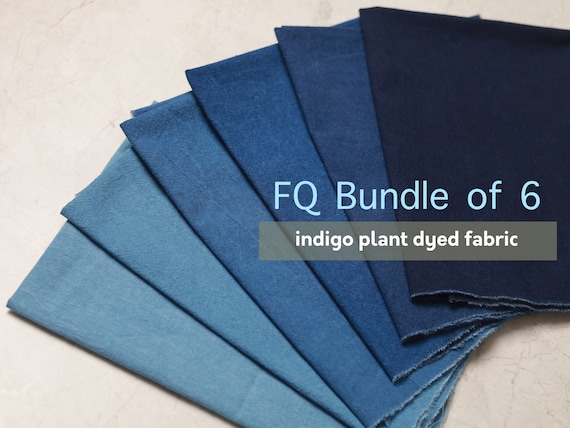 Indigo Plant-Dyed Cotton Fabric FQ Bundle: Sashiko, Quilting (6pc)
