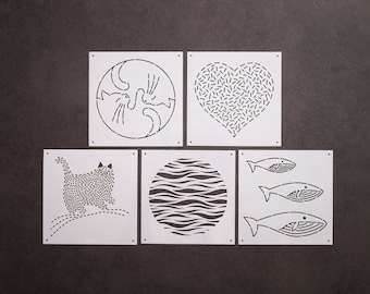 Sashiko Stencils: Reusable Embroidery & Quilting Templates (12x12cm, S501-505 Small Size)