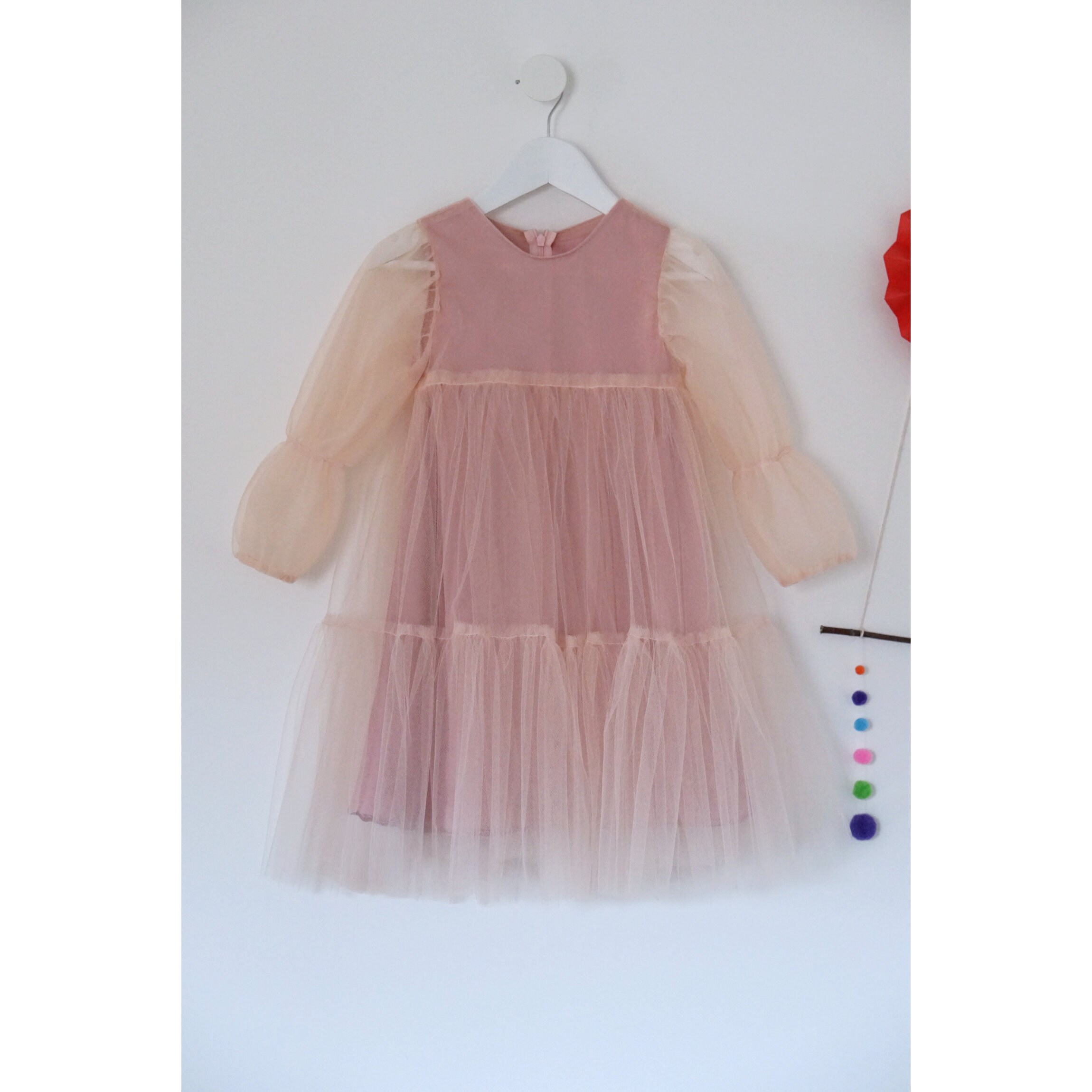 open lace back dress Abel & Lula Grapefruit Tulle Printed Dress main image 0
