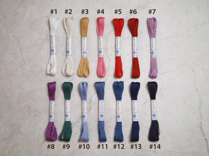 Sashiko Thread Embroidery Floss Standard Thickness 6-Ply Long Staple Cotton thread for Visible Mending 14 Colours image 2
