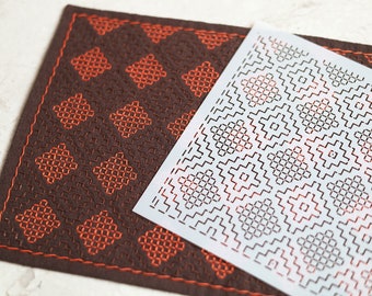 Reusable Stencil & Tutorial for Sashiko Placemat, Coaster, Japanese Embroidery Slow Stitching Project