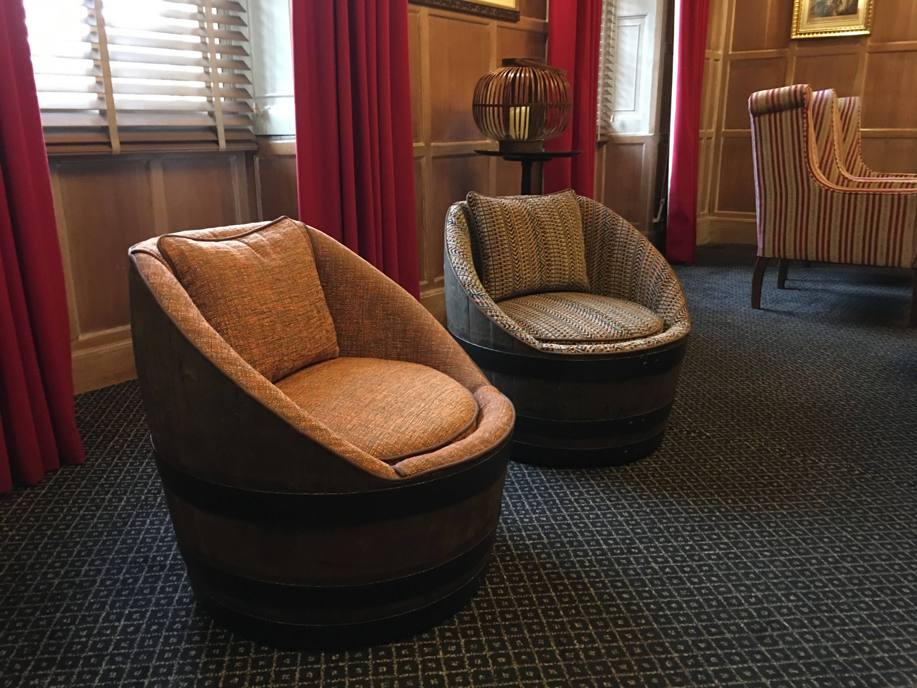 Geniune wine barrel upcycled tub chairs with matching scatter Etsy