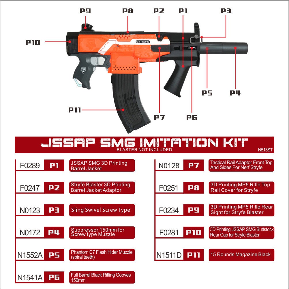 Worker MOD F10555 JSSAP Smg Imitation Kit 3D Printing Combo for Nerf STRYFE  Modify Toy 