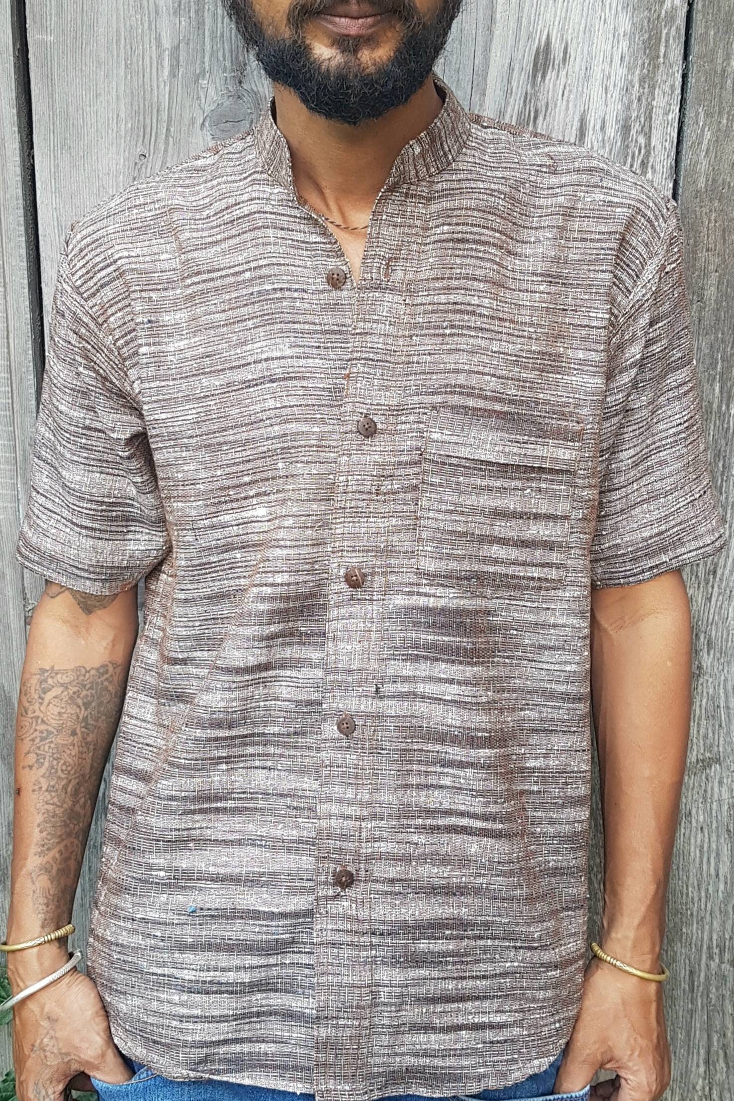 Mandarin collar khadi cotton shirt / mens half sleeve khadi Etsy