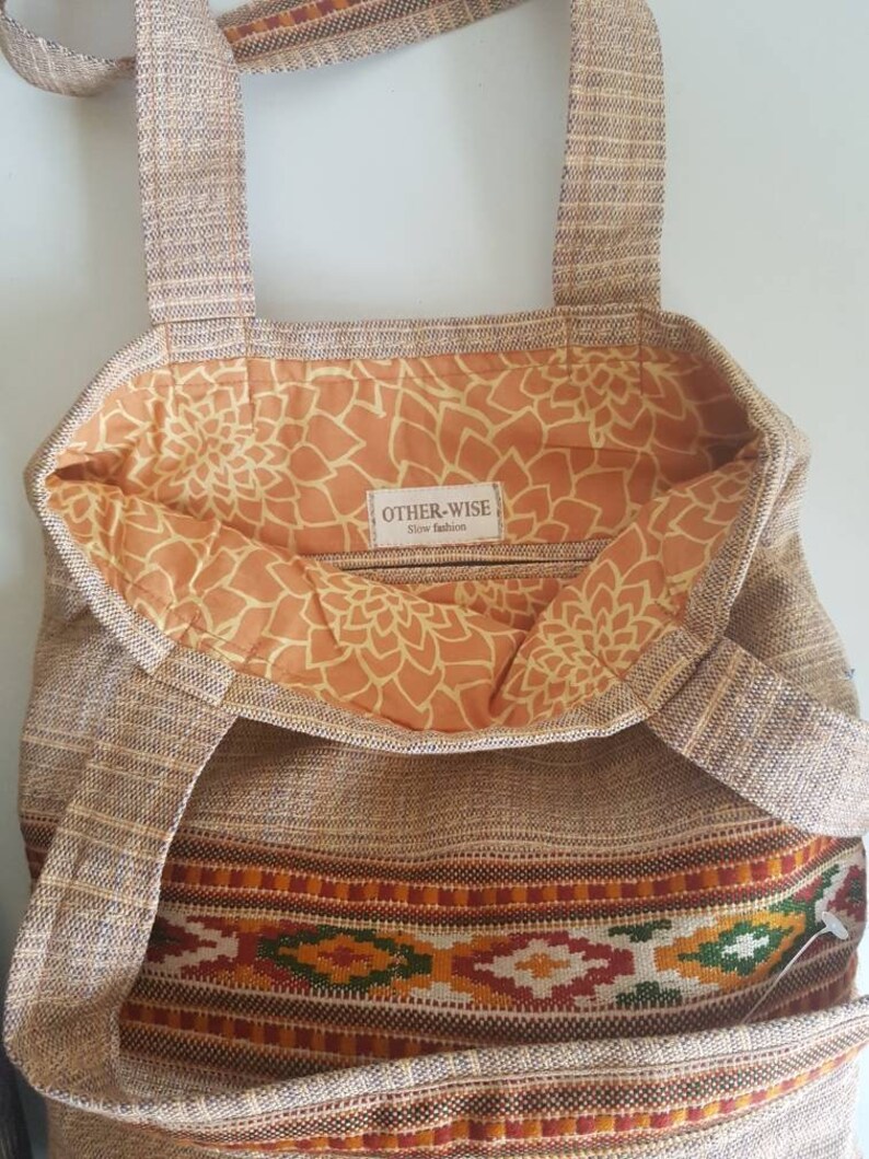 Khadi cotton shoulder bag with tribal details Handwoven bag