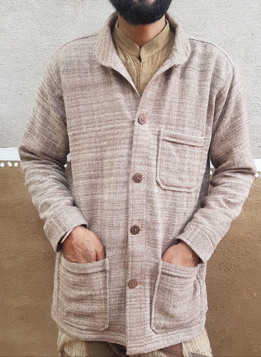 Natural brown handwoven Himalayan wool jacket Etsy