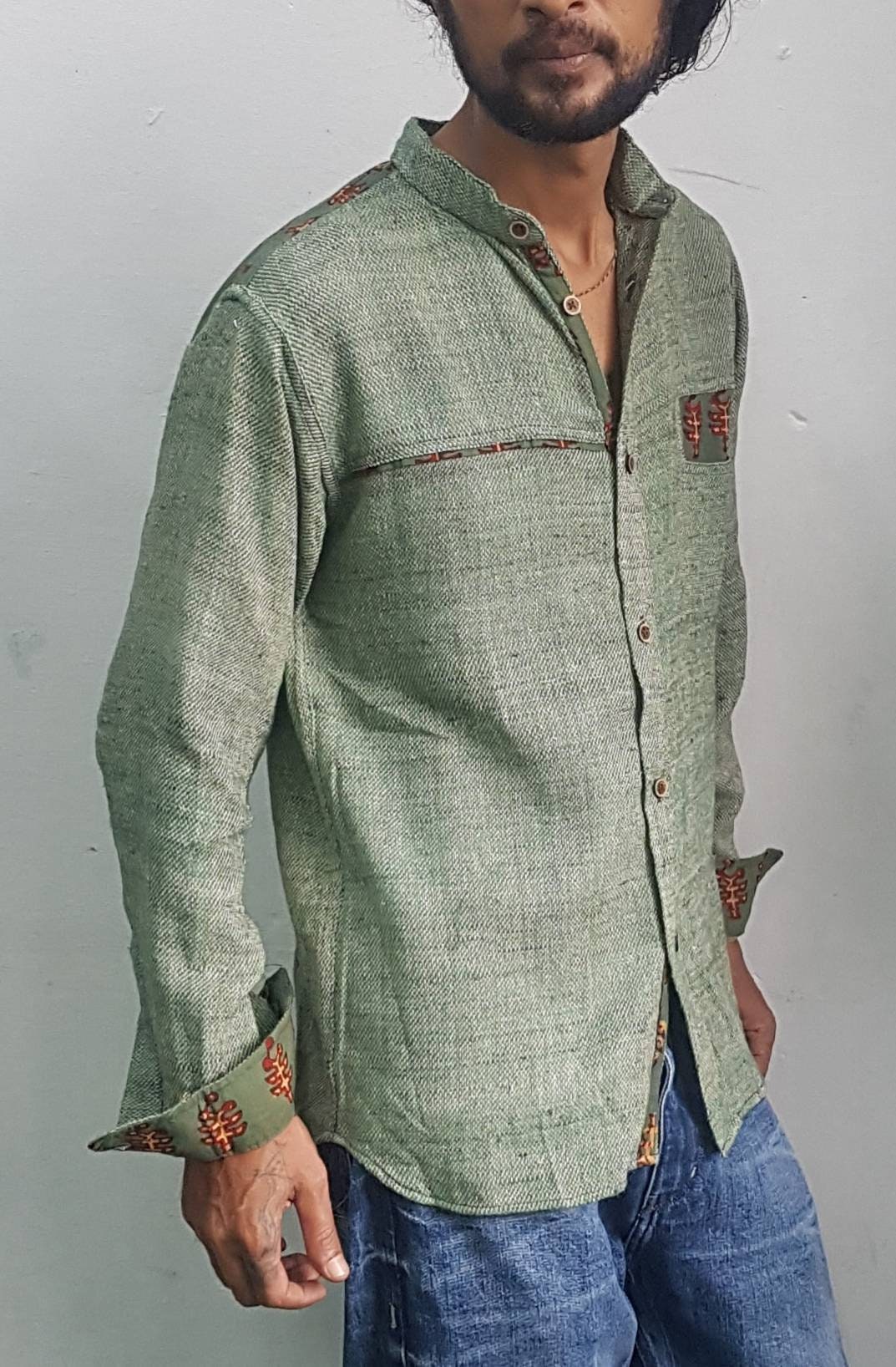 Mens raw silk shirtCruelty free Ahimsa silk shirt in teal Etsy