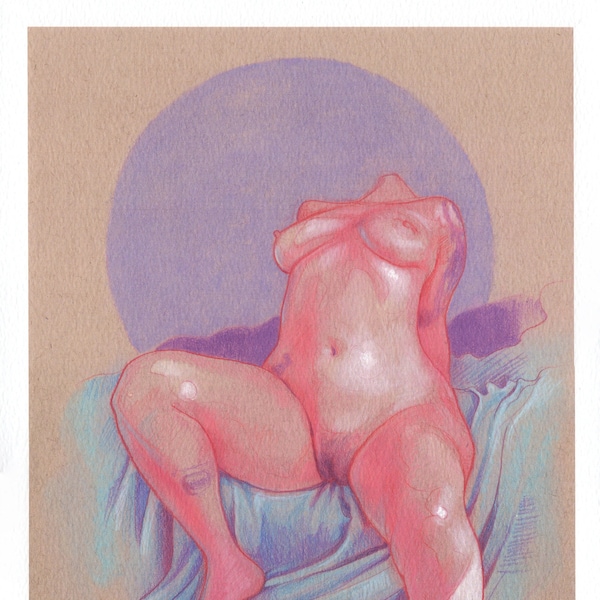 untitled figure study on bed, Limited Edition Signed  Giclée Reproductions Archival Inkjet on Acid-Free Watercolor Paper 13 x 10