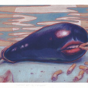 untitled still life with eggplant, Limited Edition Signed Giclée Reproductions Archival Inkjet on Acid-Free Watercolor Paper 8&quot; x 13&quot;