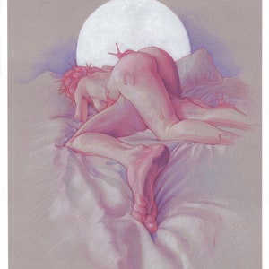 untitled figure study of couple on bed, Limited Edition Signed Giclée Reproductions Archival Inkjet on Acid-Free Watercolor Paper 14 x 11