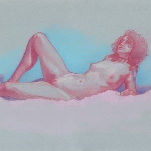 untitled figure study in recline, Limited Edition Signed Giclée Reproductions Archival Inkjet on Acid-Free Watercolor Paper 18 x 11.25