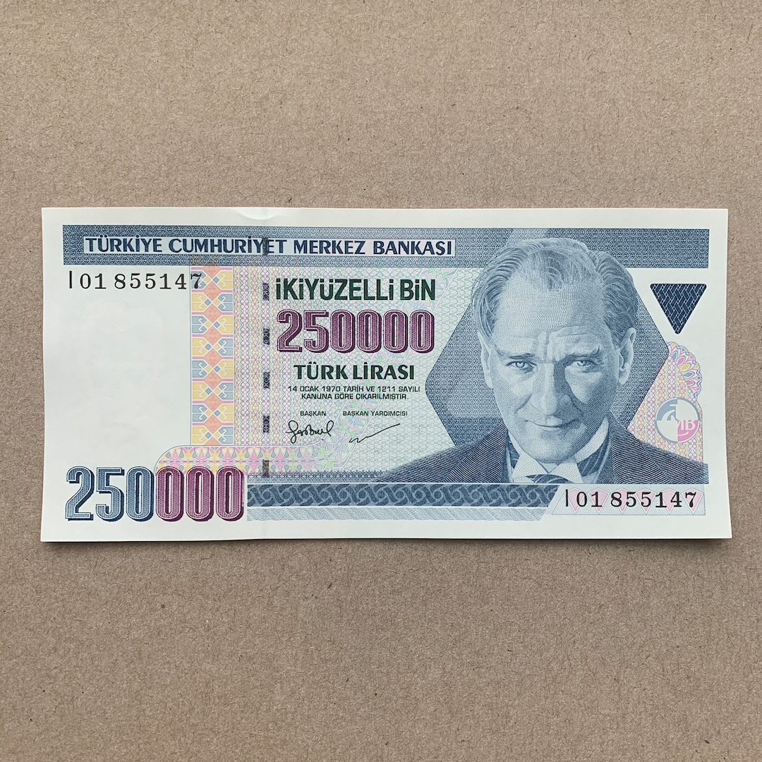 Turkish 250.000 Lira Banknote. Turkey Currency. Mustafa Kemal Ataturk Notes, Bills. Alanya