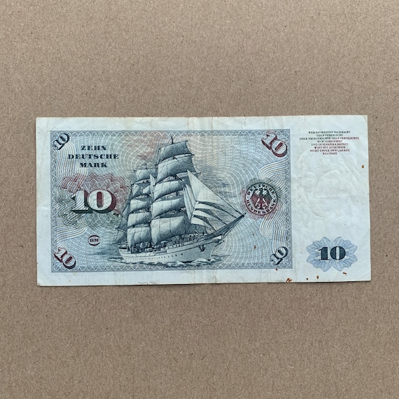 Used 1960 10 German Mark Banknote. Albrecht Durer. Sail