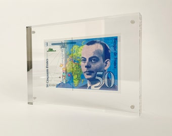 The Little Prince Note. 1990's French 50 Franc Banknote. France Currency. Le Petit Prince Bill. Saint-Exupéry 12+12MM Thickness Acrylic MINT