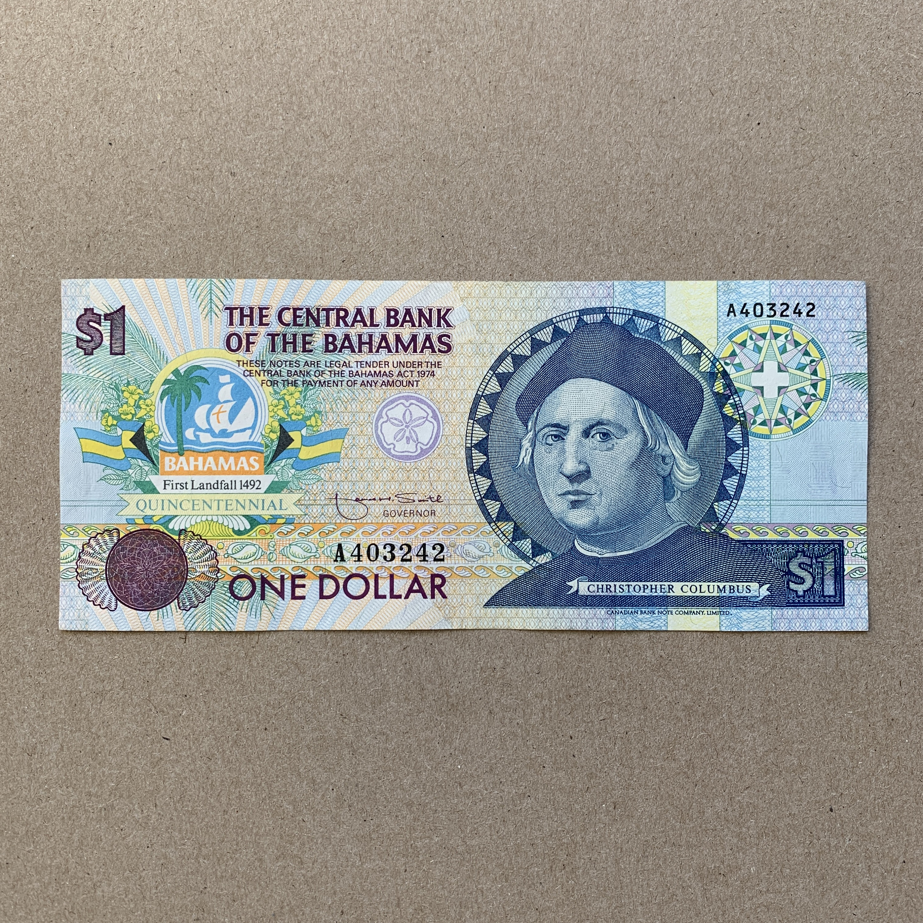 Central Bank of the Bahamas $1 Queen Elizabeth II One Dollar Bill