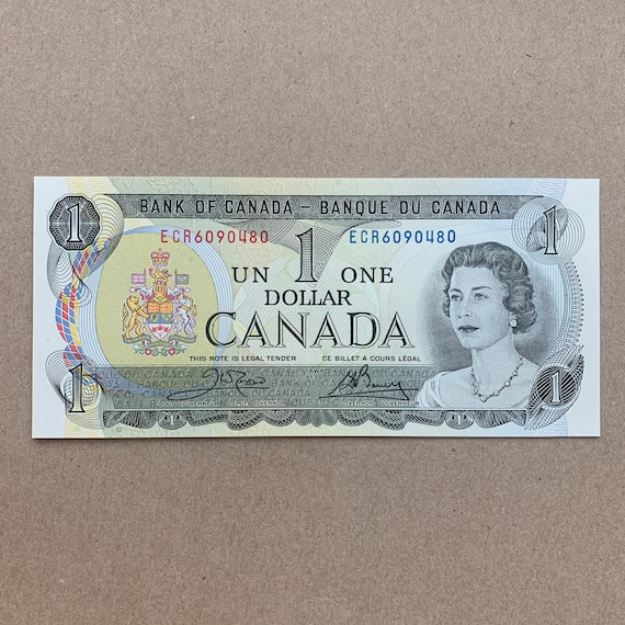 Young Queen Elizabeth II 1970 s Canadian 1 Dollar Banknote. Canada