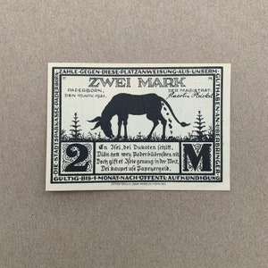 Donkey doing its business. Very Interesting Notgeld. Westphalia, Paderborn. German Notgeld. Post WW1 Paper Money Memorabilia. Post WW1 WWI