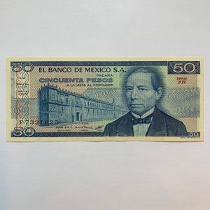 Cincuenta (50) MEXICO Pesos RARE in perfect condition. Benito Pablo Juárez García, Notes, Bills Back, Temple and Zapotec figural urn.   