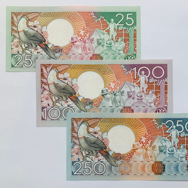 3 pcs Surinamese Gulden Banknote Set. Suriname Currencies. Anton DeKom Currency. Cornelis Gerhard Anton de Kom Notes. South American Bills. 